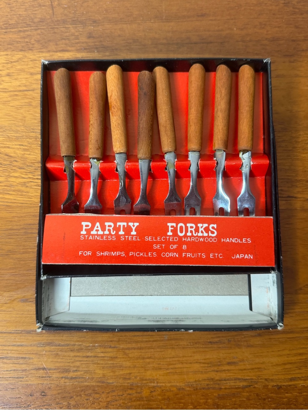 Vintage MCM Appetizer Party Picks Forks Japan Hors D'oeuvre Wood Handles Set 8